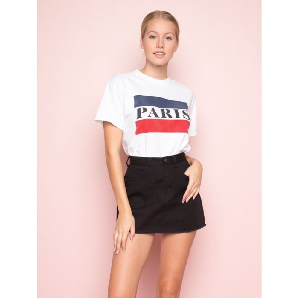 J. Galt For Brandy Melville White Kaitlynn Paris Graphic Shirt One Size Casual